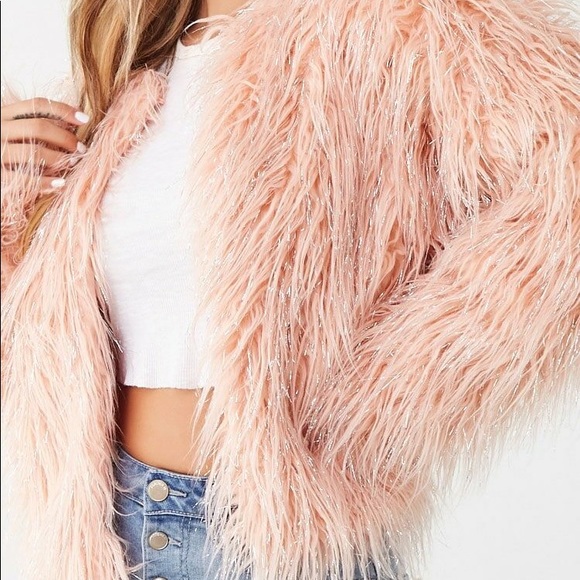Metallic Shaggy Faux Fur Jacket